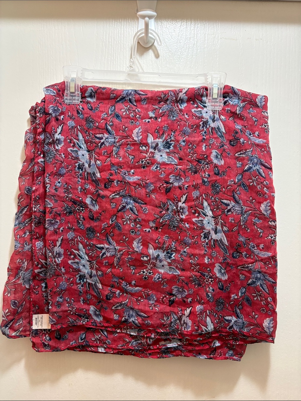 Ardene Red Floral Scarf with Blue Accents